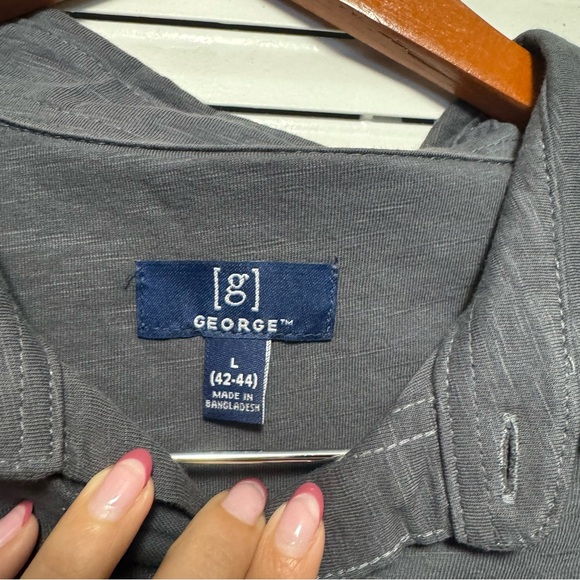 George 100% Cotton Dark Gray Button Down Short Sleeve Shirt Size L - Picture 3 of 5